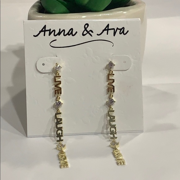 Anna & Ava Gold SPARKLY “LIVE•LAUGH•LOVE” Earrings - Picture 2 of 8